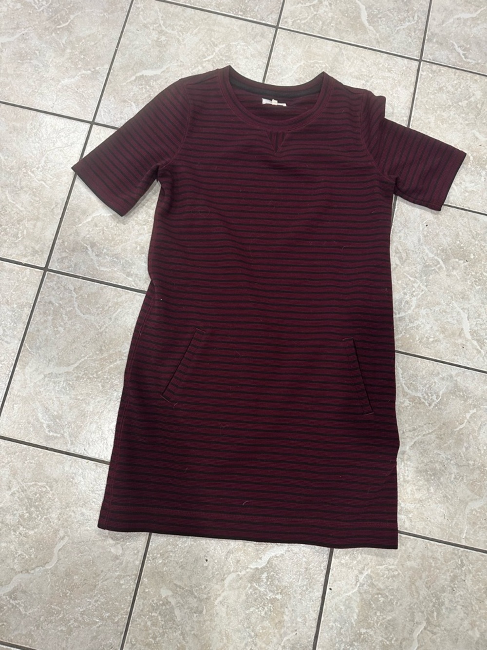 Lou & Grey Burgundy and Black Striped Short-Sleeve Dress